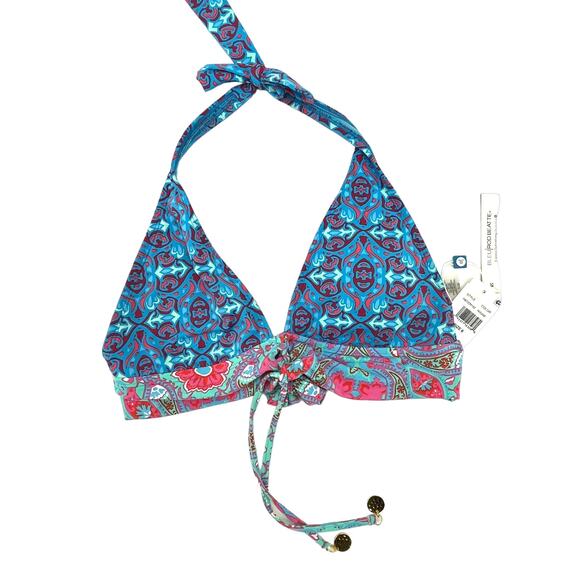 Bleu Rod Beattie Women's Bikini Top Blue Boho Triangle Swim Top Paisley 8 NWT - Picture 3 of 5